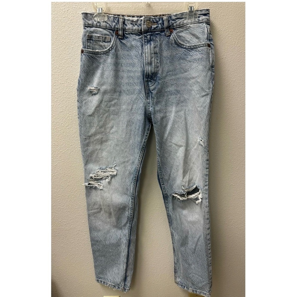 Zara Ripped Mom Jeans Acid Wash Distressed High Waist‎ Denim Size 4